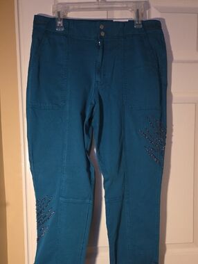 NWT White House Black Market Teal Embellished Ankle Pants Size 12